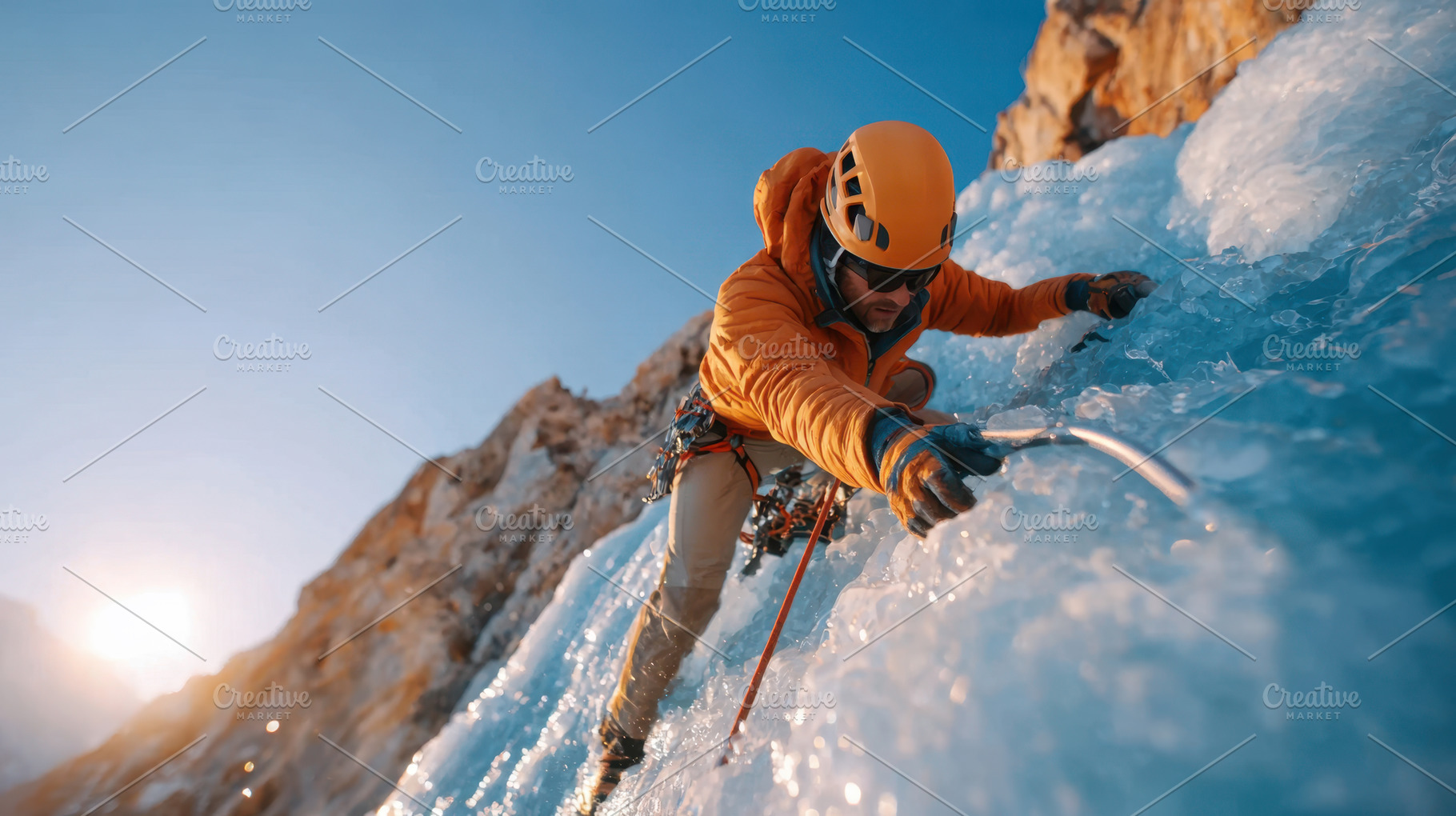 Ice climber conquering a frozen wall, a Sports & Recreation Photo by AlyaAnd