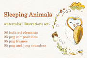 Watercolor Sleeping Animals, an Animal Illustration by Budogoshch (Thumbnail 1 of 6)