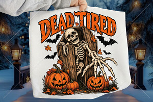 Halloween Dead Tired Skeleton Coffin, a Seasonal Illustration by Canvas Craft