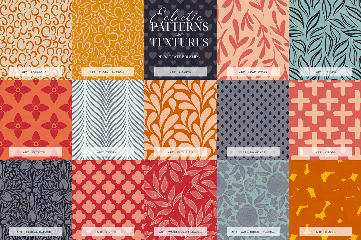 Procreate Pattern & Texture Brushes, a Brush Add-On by Eclectic Anthology