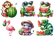 Summer Animals Enjoy Watermelon png, an Illustration by Watercolor design (Thumbnail 3 of 4)