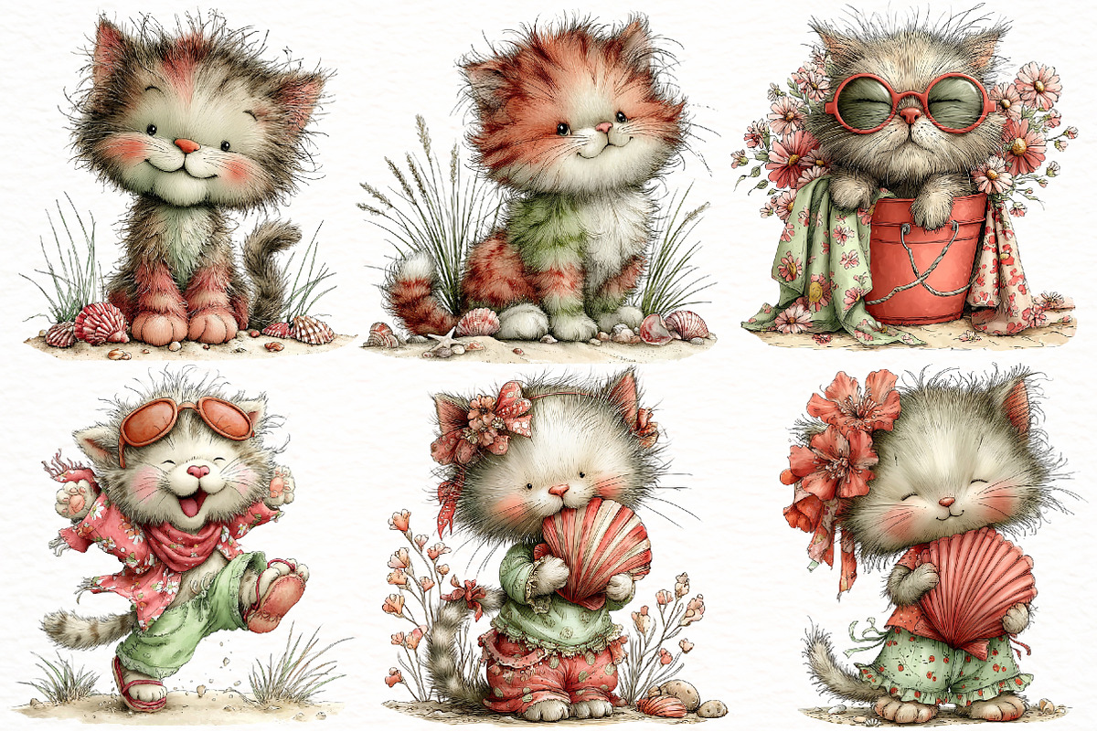 Whimsical Summer Beach cat Clipart, an Illustration by Designworld (Photo 5 of 6)