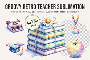Groovy Retro Teacher Sublimation, an Illustration by Artnoy