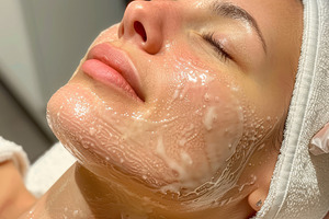 A woman getting a facial mask applie, a Photo by Iftikhar Alam