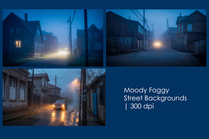 Moody Foggy Street Backgrounds, a Transportation Illustration by StockVerse Creative