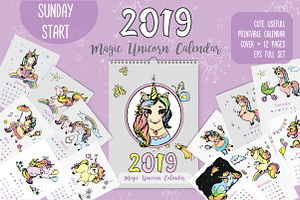 Cute Unicorns- calendar 2019