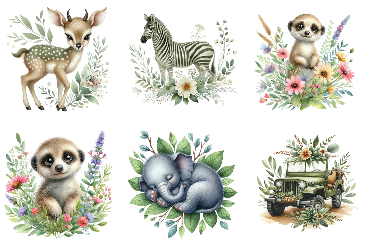 Watercolor Spring Safari Time, a Seasonal Illustration by DreamArtGraphic (Photo 2 of 4)