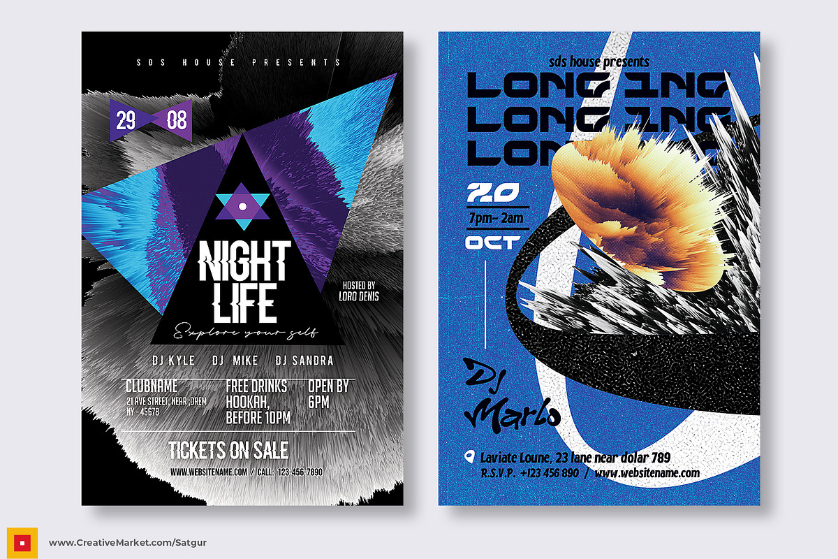 3 Abstract NightClub Party Flyers, a Flyer Template by Satgur Graphic Design (Photo 2 of 9)
