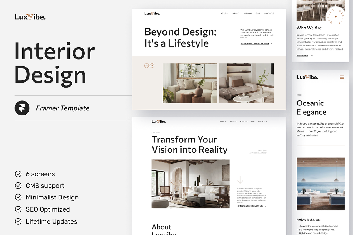 Luxvibe - Interior Design Framer, a Websites & App Template by peterdraw (Photo 1 of 5)