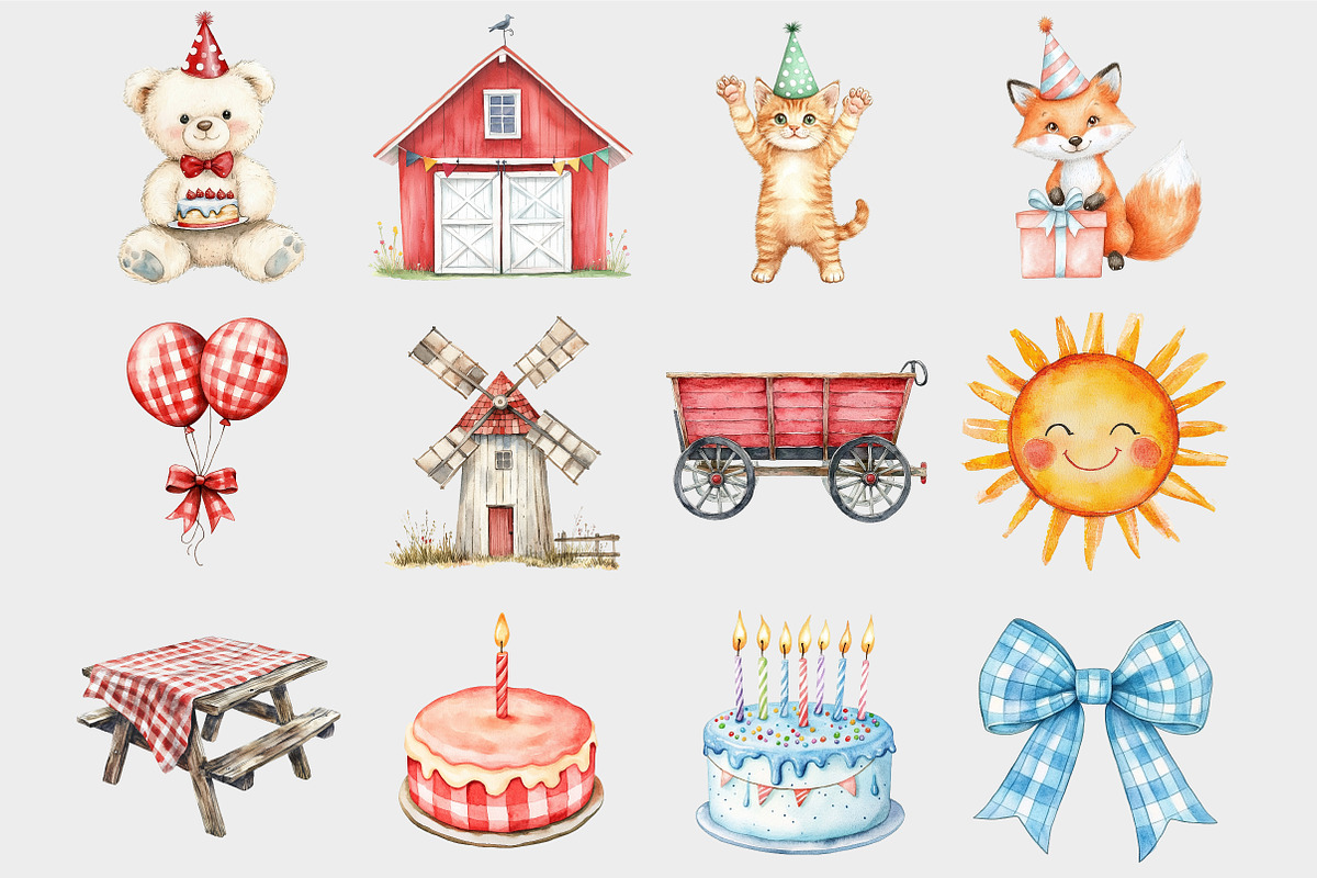 Watercolor Farm Birthday Clipart, a Seasonal Illustration by Design Market (Photo 4 of 4)