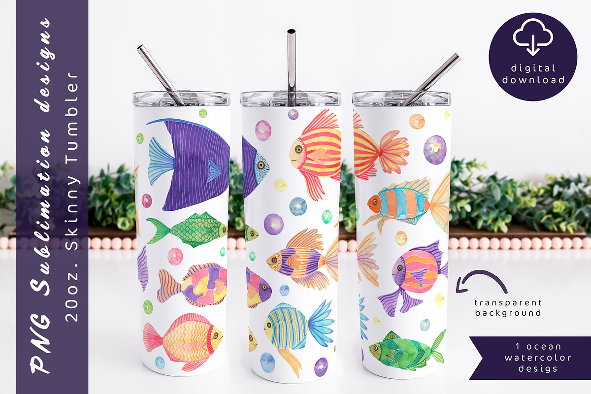 Watercolor fish tumbler wrap, an Object Graphic by AnastasiaWatercolor (Photo 2 of 4)