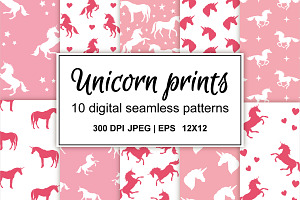 Unicorn Seamless Patterns Set