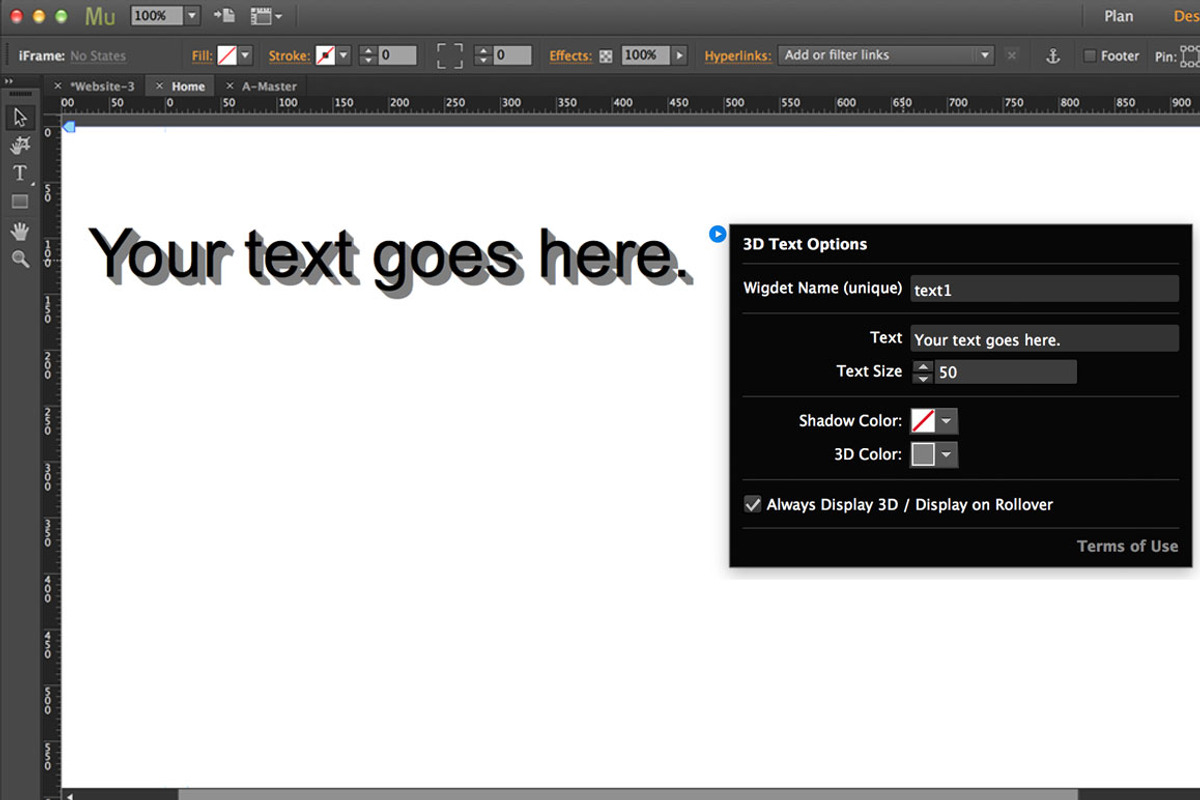 3D Text Adobe Muse Widget, a Plug-in Add-On by MuseTemplatesPro (Photo 2 of 2)