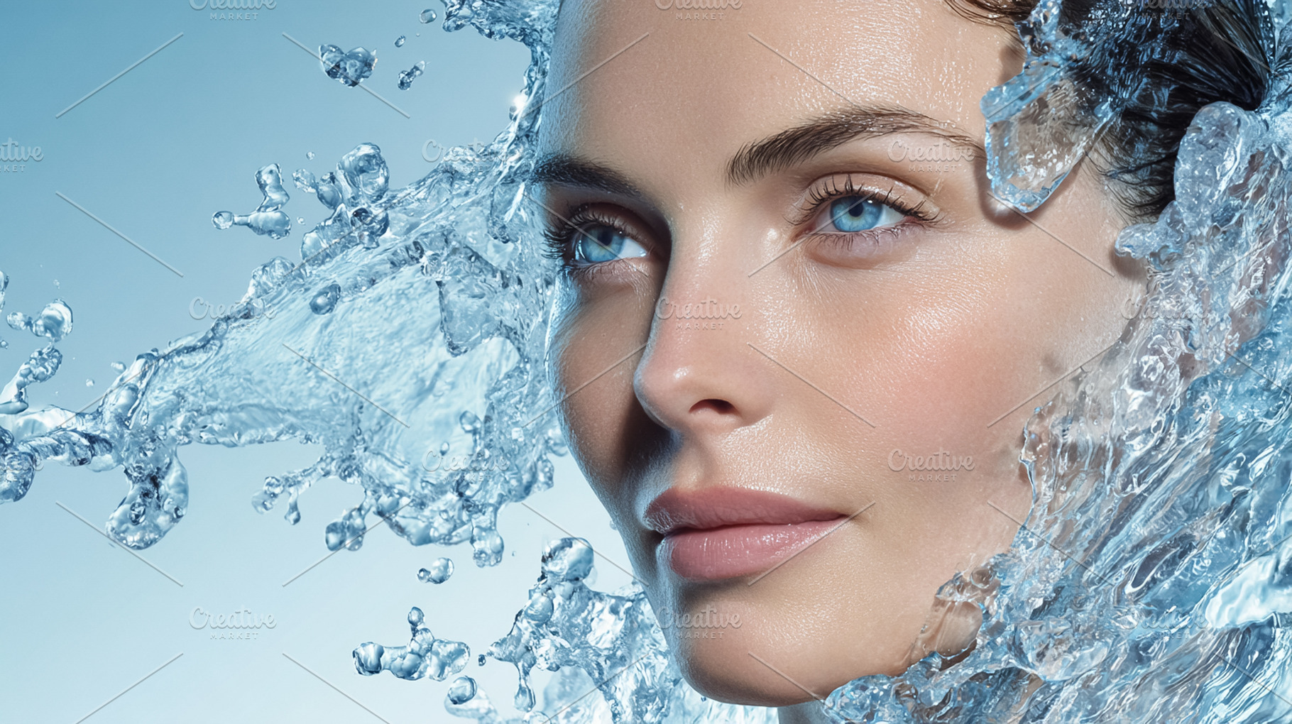 Woman with clear skin splashing enjoying water for hydration and, a Photo by Studio ANNA