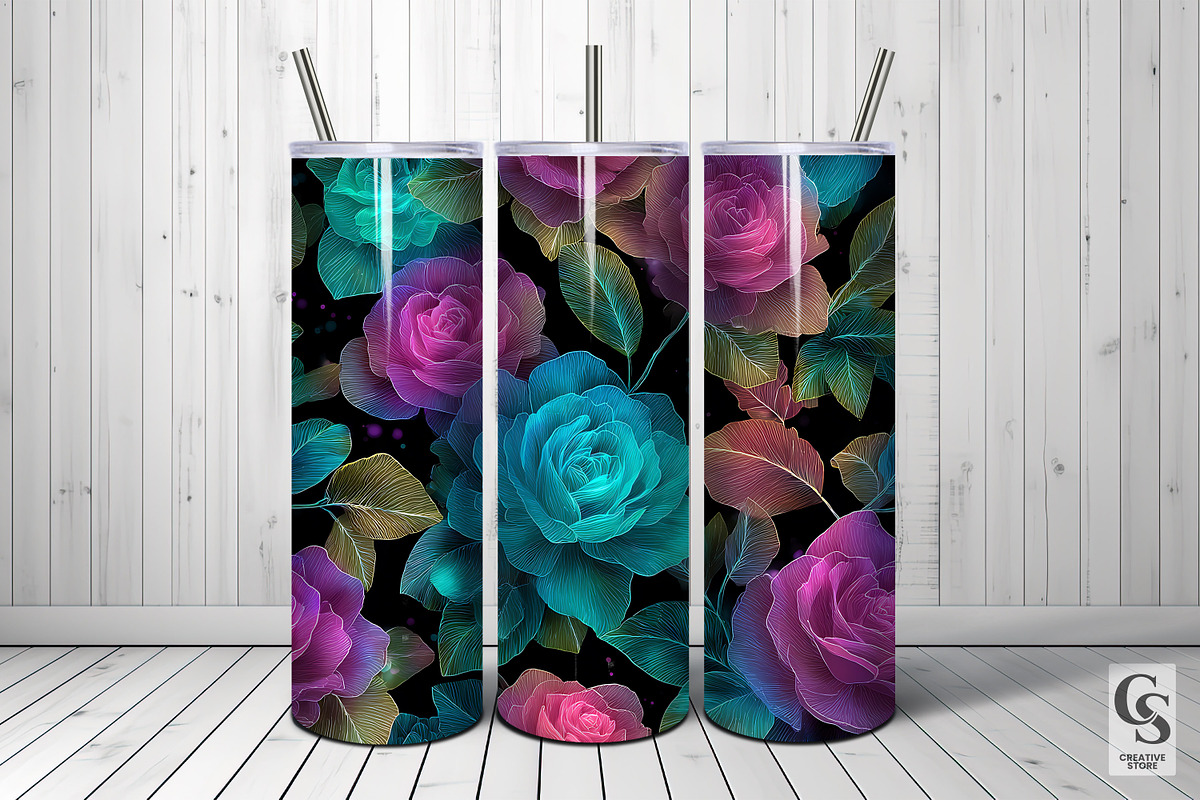 Neon Glowing Rose Flower Pattern, a Pattern Graphic by Creative Store (Photo 5 of 5)