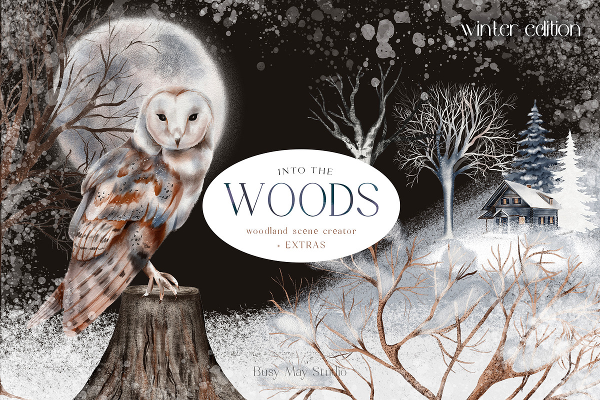 Huge Winter Woodland Scene Creator, an Animal Illustration by Busy May Studio (Photo 1 of 14)