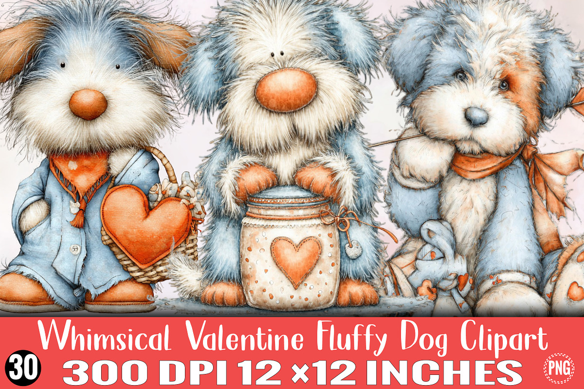 Whimsical Valentine Fluffy Dog Clipa, an Illustration by SVGArt (Photo 1 of 8)
