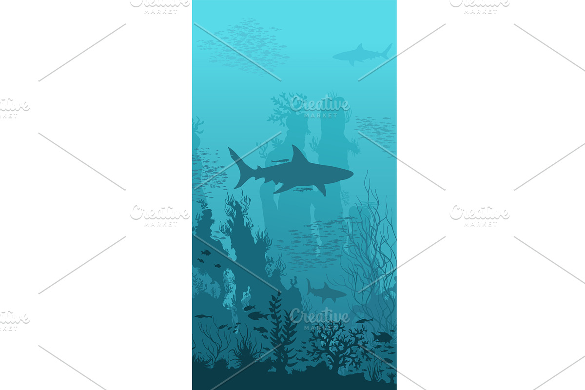 Blue underwater landscape with, an Animal Illustration by MSA-Graphics