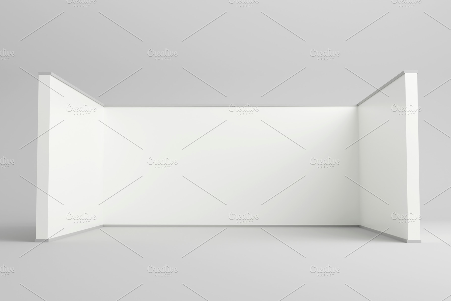 Minimalist white exhibition booth backdrop with side walls., a Background Photo by RF Images