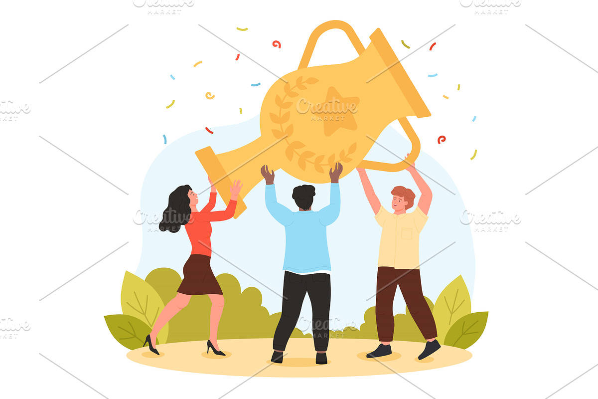 Team Celebrating Success With Trophy, a Person Illustration by Flashvector