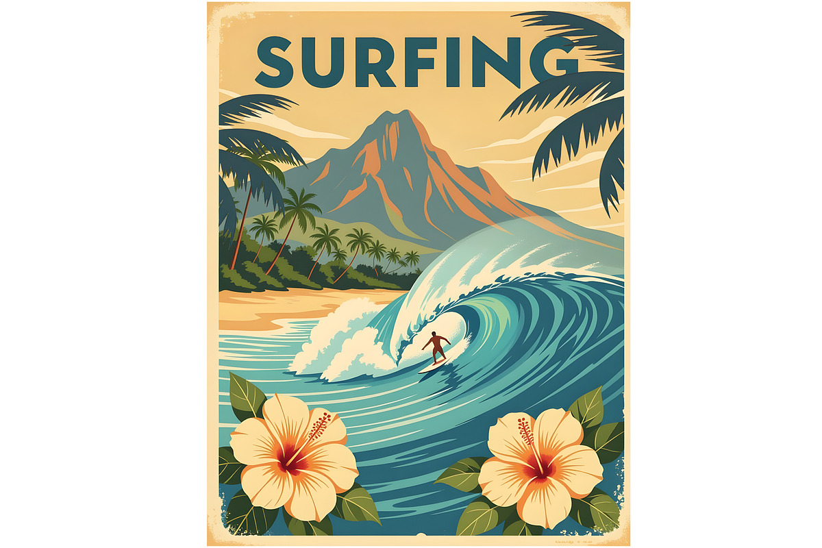 Hawaiian Surfer Vintage Poster, a Sport Illustration by Sharon Schwalbe (Photo 1 of 2)