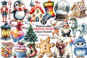 Watercolor Whimsical Holiday Clipart, an Illustration by Canvas Craft