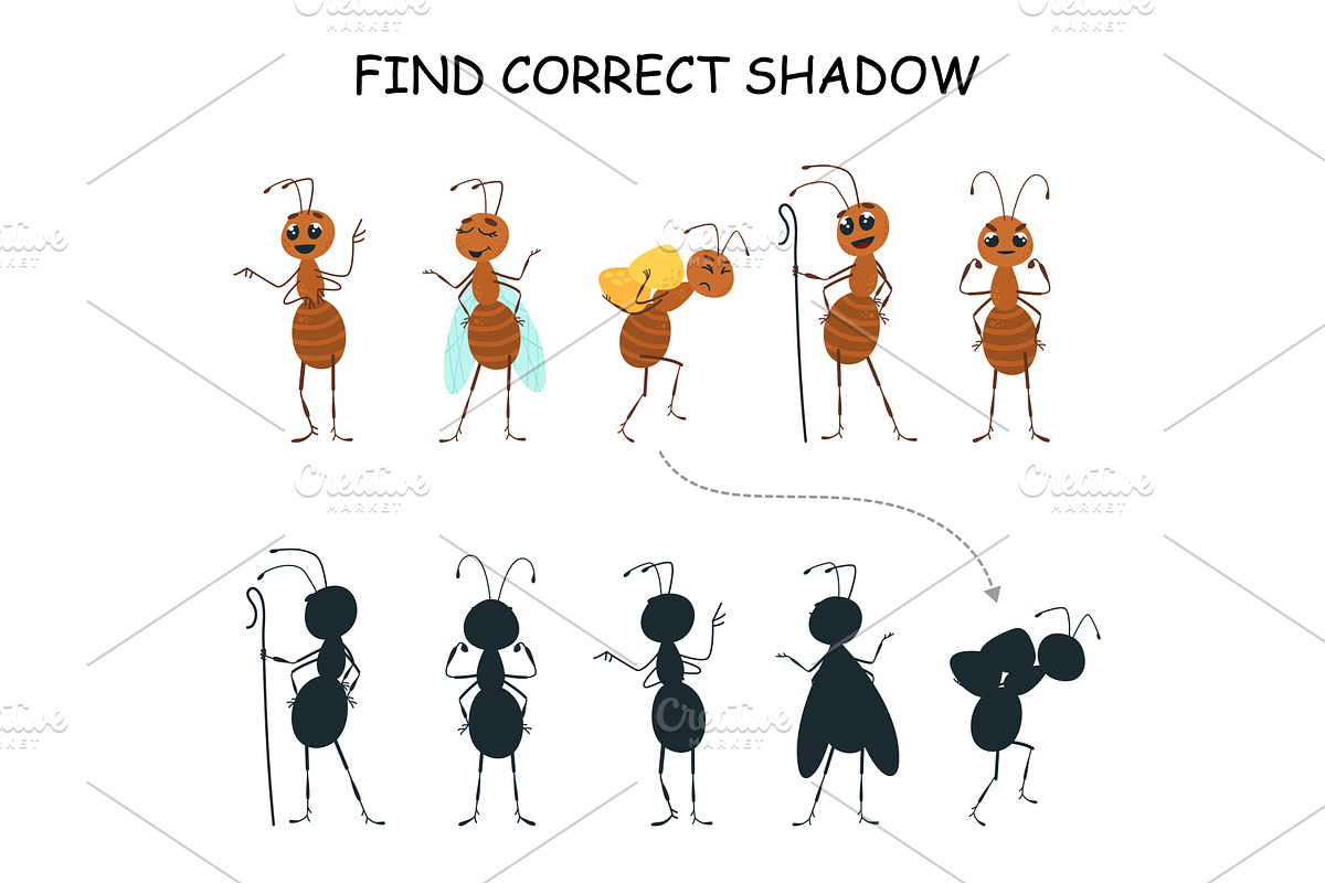 Find correct shadow, children play, an Education Illustration by LadadikArt