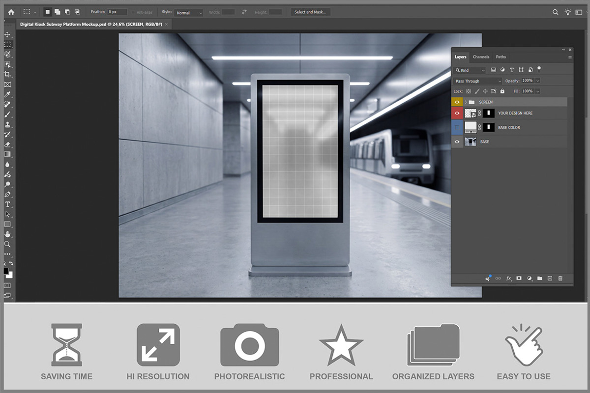 Digital Kiosk Subway Platform PSD, an Advertising Mockup by Bruno's Shop (Photo 2 of 3)