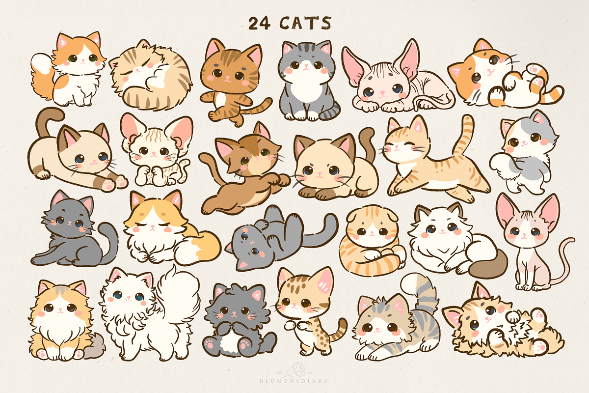 Kawaii Cats Clipart Cute Cat Element, an Animal Illustration by Blumensdiary (Photo 2 of 7)