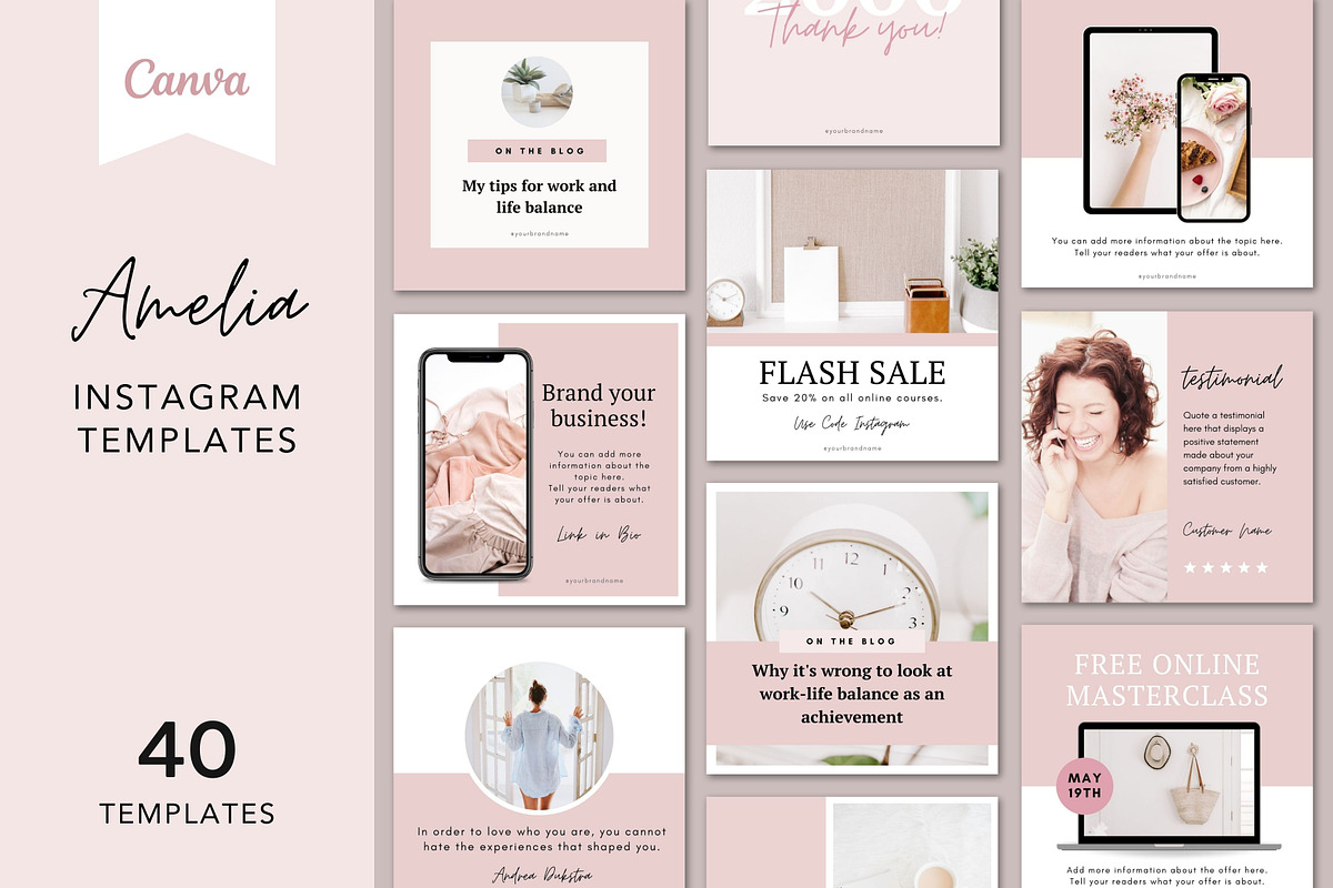 Amelia Instagram Templates Canva, a Social Media Template by DeeBeeDesign (Photo 1 of 10)