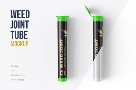 Weed Joint Pre Roll Cannabis Tube, a Cups & Container Mockup by easymock