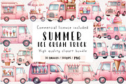 Summer Ice Cream Truck Clipart, an Illustration by CreationArt (Thumbnail 1 of 9)