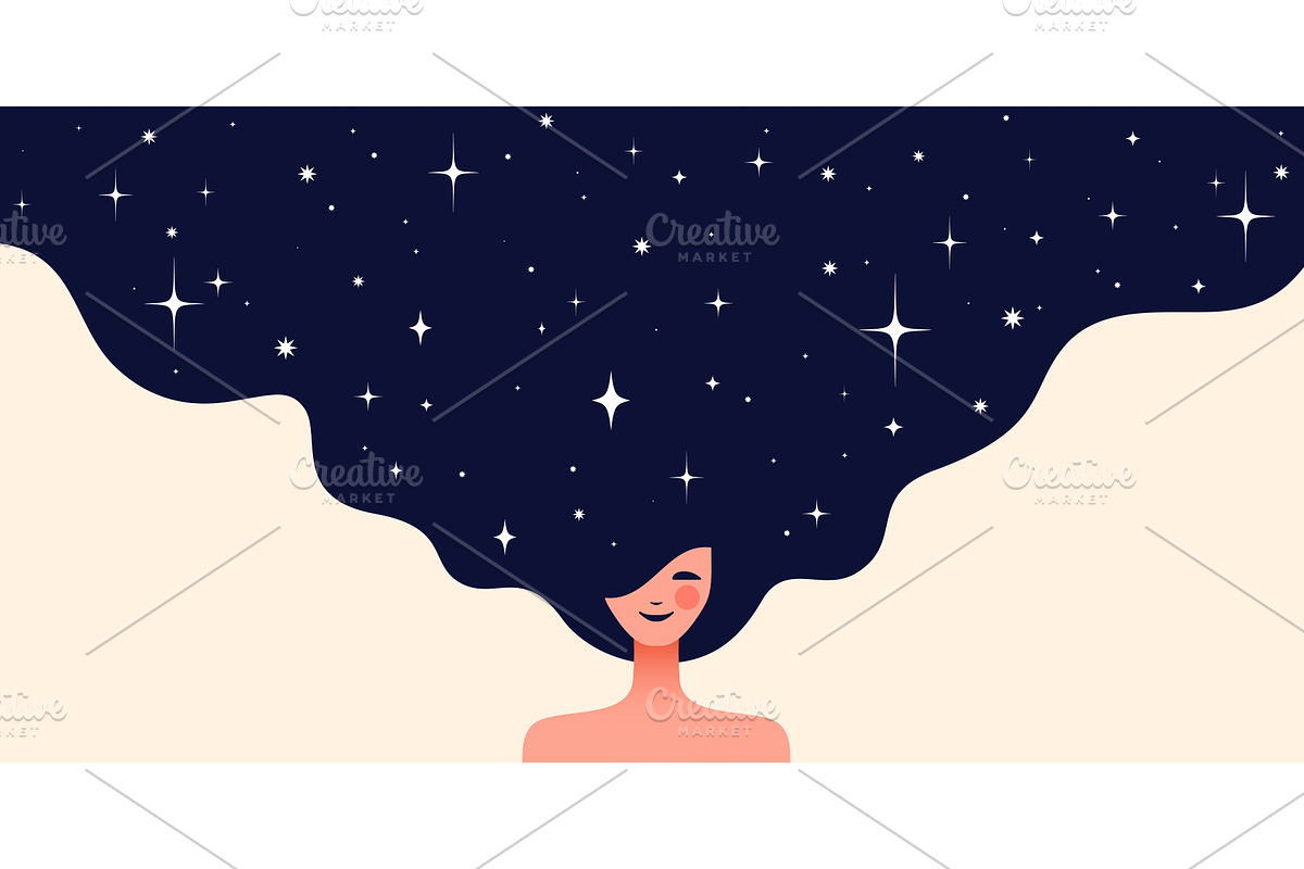 Dream universe flows through woman, a Person Illustration by Foxys Graphic