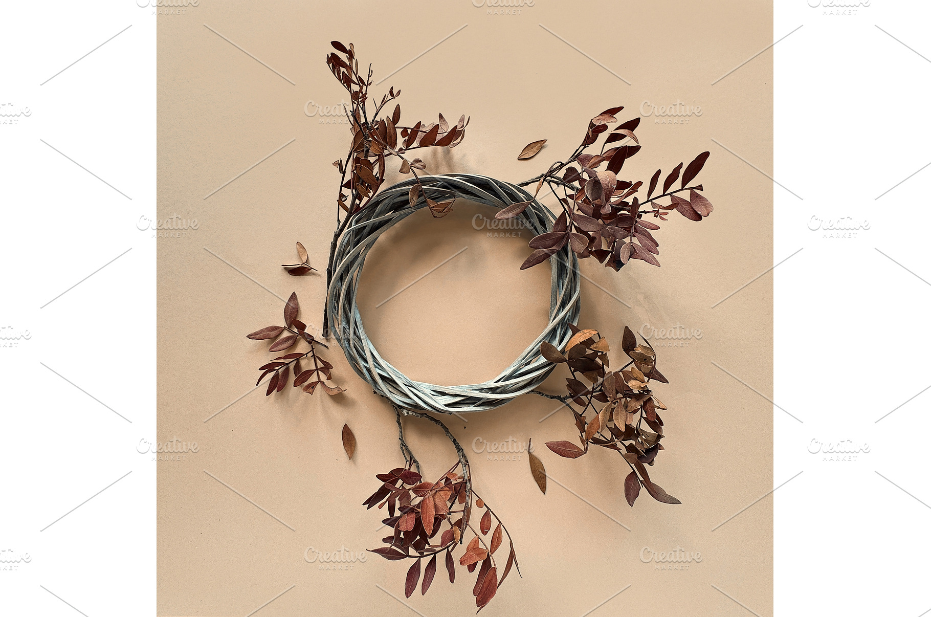 Minimalistic autumn wreath with, a Photo by tilialucida