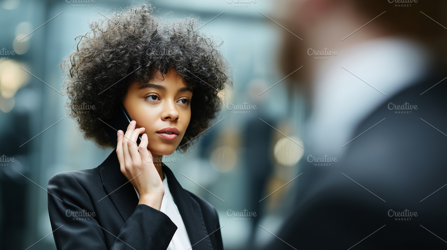 Businesswoman in afro hair talking, a Business Photo by MistyDay