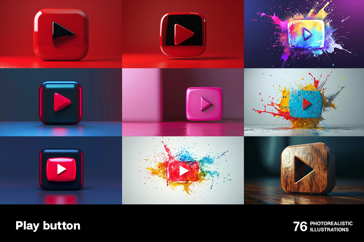 Play buttons. 76 images, a Background Graphic by Handmadefont (Photo 2 of 15)