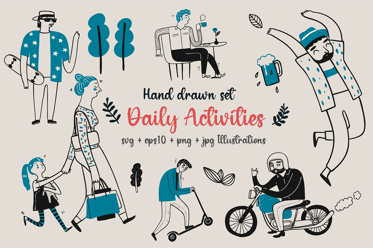 Hand drawn daily life activities, a Person Illustration by Huza Studio (Photo 1 of 9)