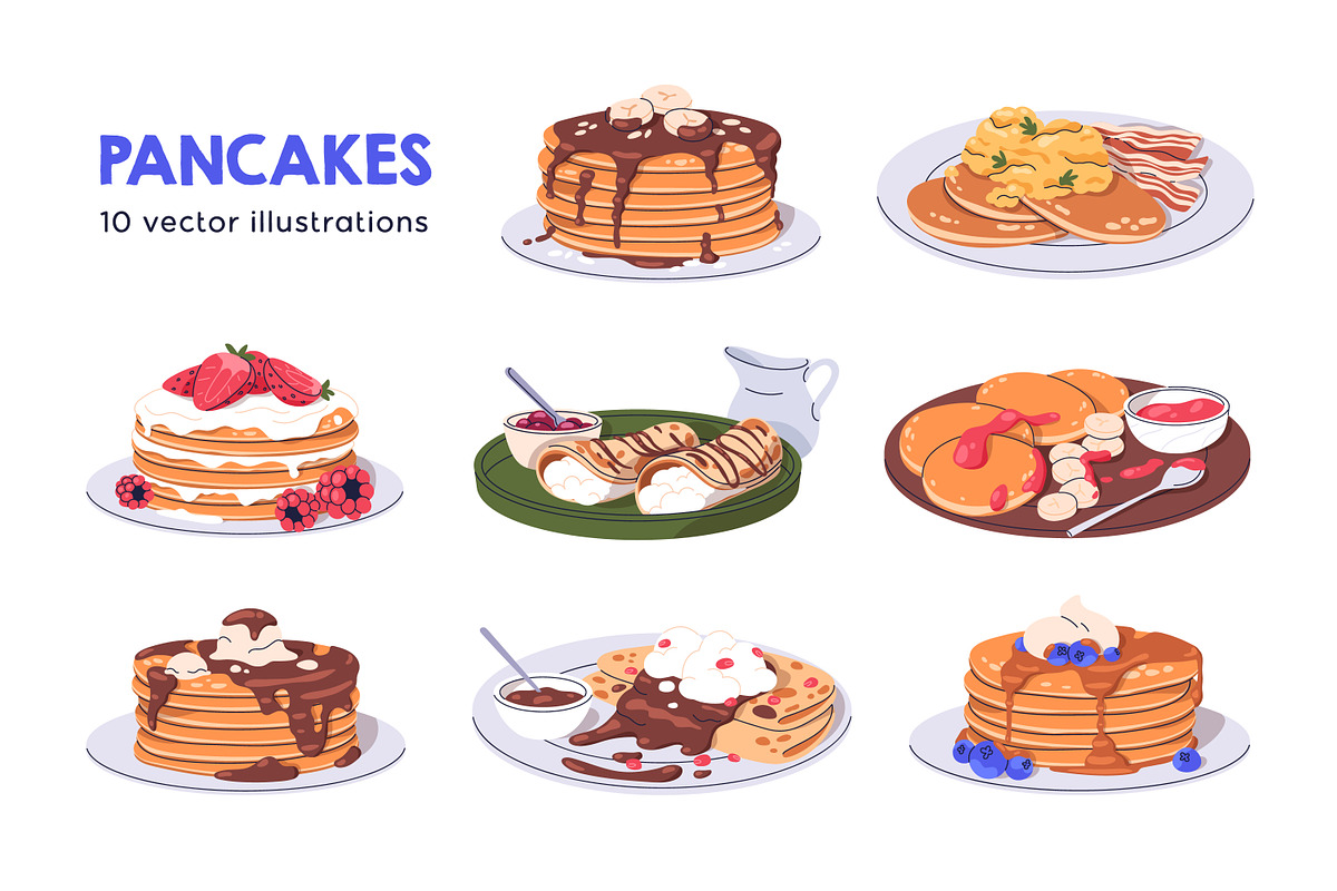 Yummy American pancake stacks set, a Food Illustration by Good Studio (Photo 1 of 11)