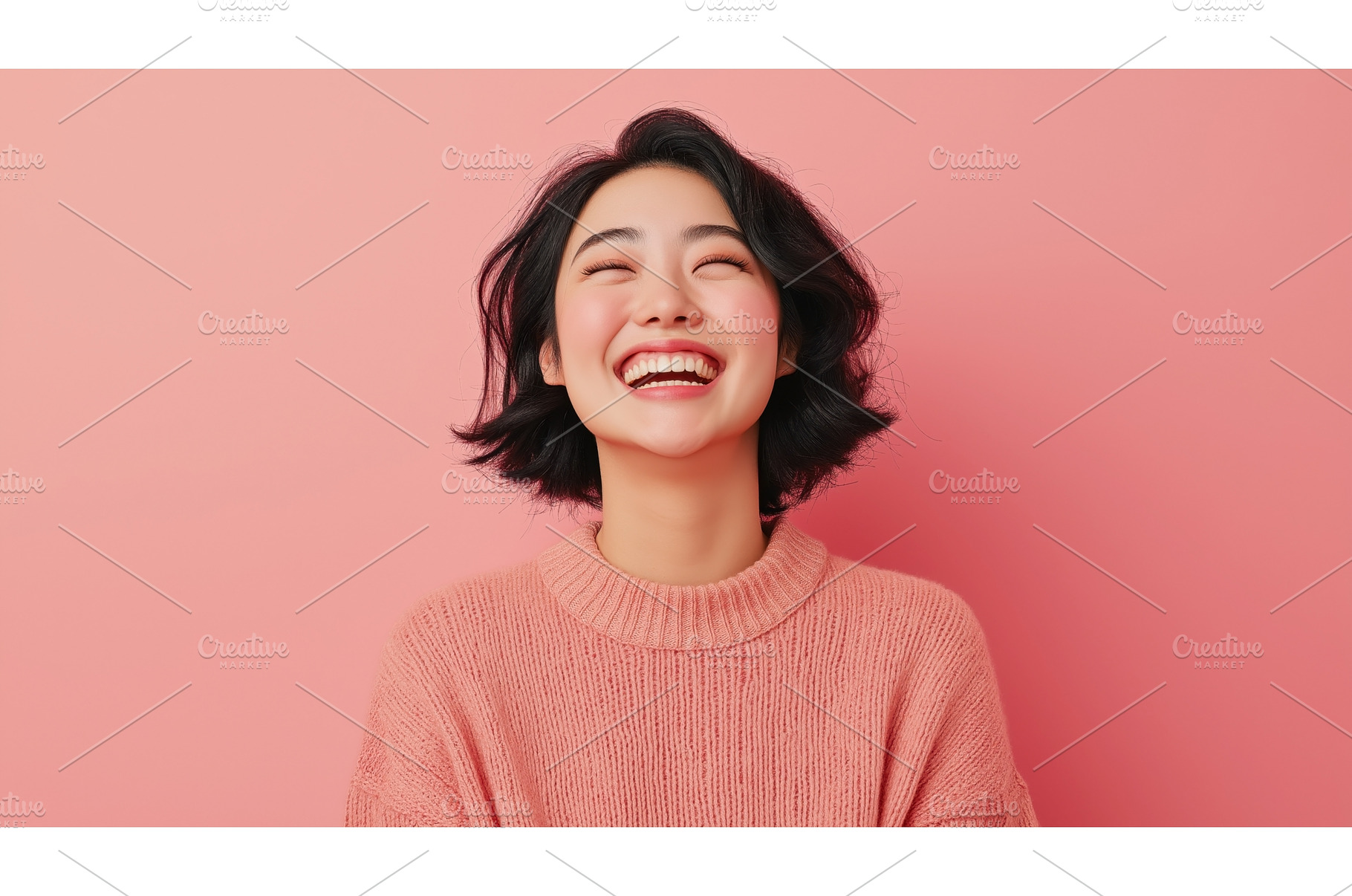 Asian woman smiling broadly against, a Person Photo by Sergey Kotenev