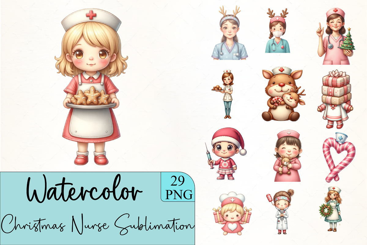 Christmas Nurse Sublimation Clipart, an Illustration by CrexoraLab (Photo 2 of 5)