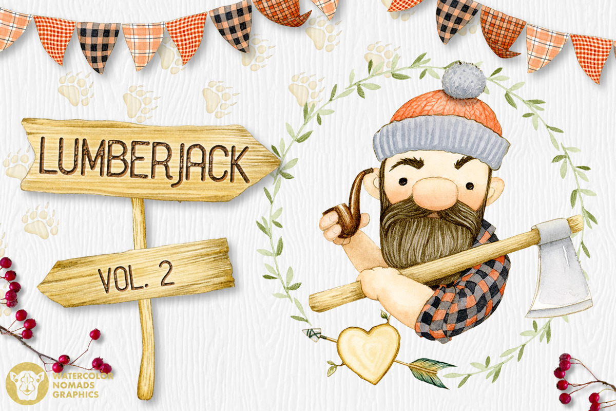 Lumberjack II Watercolor Collection, an Illustration by Watercolor Nomads (Photo 1 of 6)