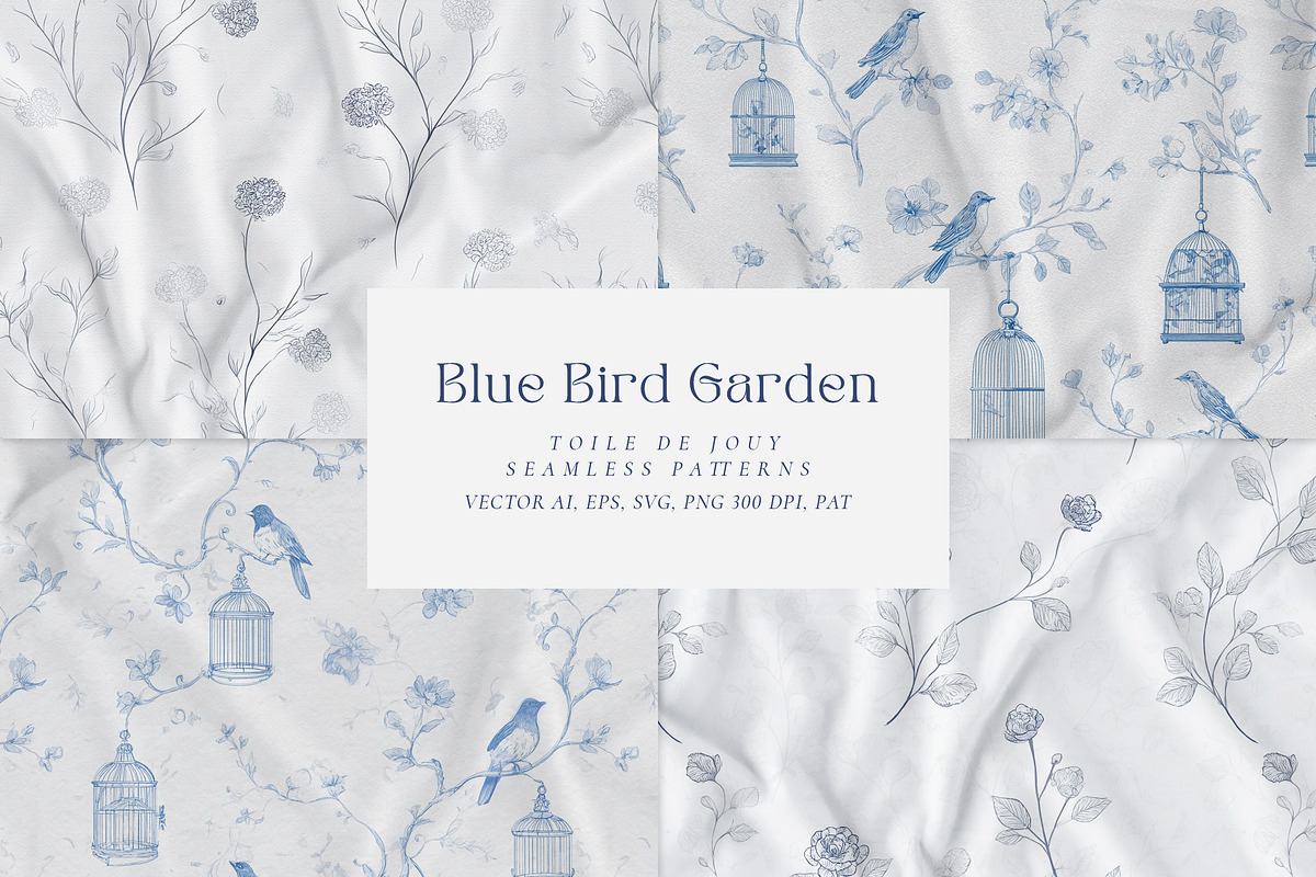 Floral Blue Toile Seamless Patterns, a Pattern Graphic by Olya Creative (Photo 1 of 18)