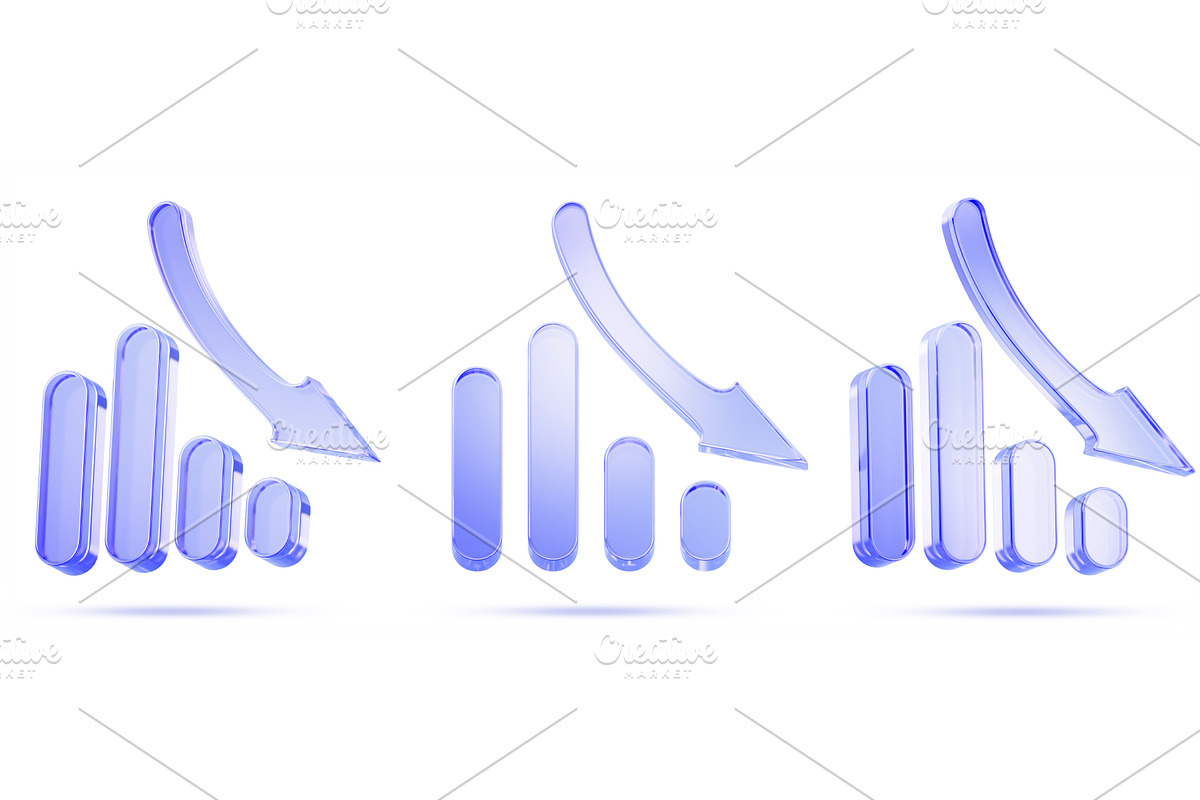 Blue glass bar chart with down arrow, a Finance Illustration by Marozhkastudio