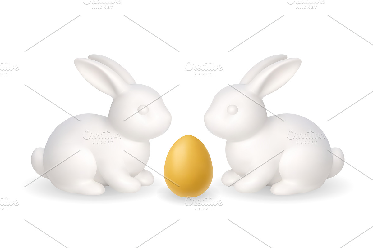 Two white Easter bunnies with golden, an Object Illustration by GraphiShop