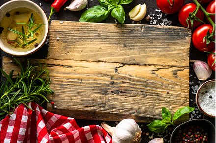 Food background. Oak cutting board, a Food & Drink Photo by Nadia-nb