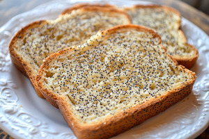 Toasted poppy seed bread slices, a Photo by Pavel_design