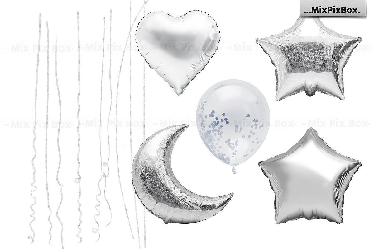 Silver Foil Balloons Photo Overlays, an Object Graphic by MixPixBox (Photo 4 of 4)