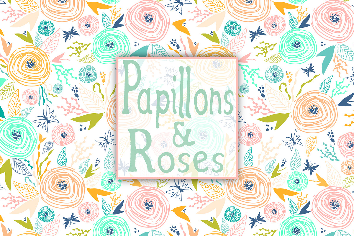 Papillons & Roses patterns, a Pattern Graphic by Anny Cecilia Walter (Photo 1 of 6)