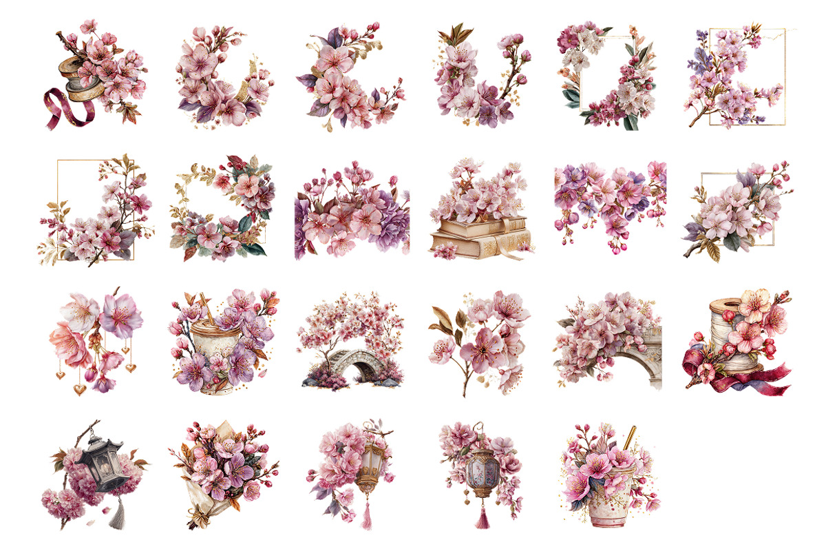 Sakura Blossom Clipart Set, a Decorative Illustration by InkyQueenArt (Photo 4 of 7)
