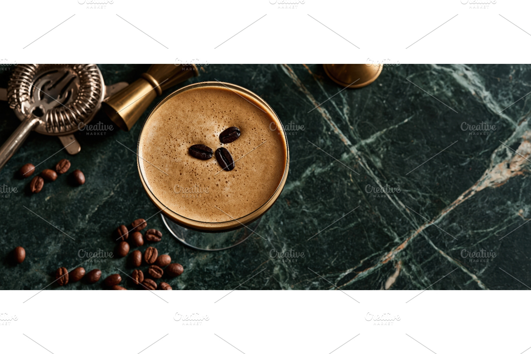 Espresso Martini Flat Lay on Green, a Food & Drink Photo by piter.goskov